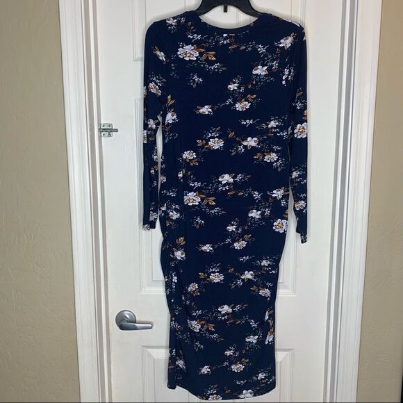 Time And Tru Women's Navy Blue Floral Print Semi-Fitted Maternity Dress Size M - Picture 12 of 12